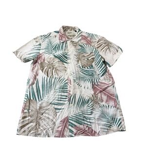 Deus Ex Machina Cotton Green Brown Foilage Print S/S Loop Collar Shirt Size M